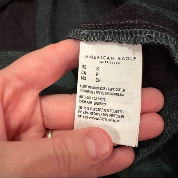 American Eagle Oversized Green & Black Buffalo Plaid Babydoll Flannel Shirt Sz S - Picture 7 of 9